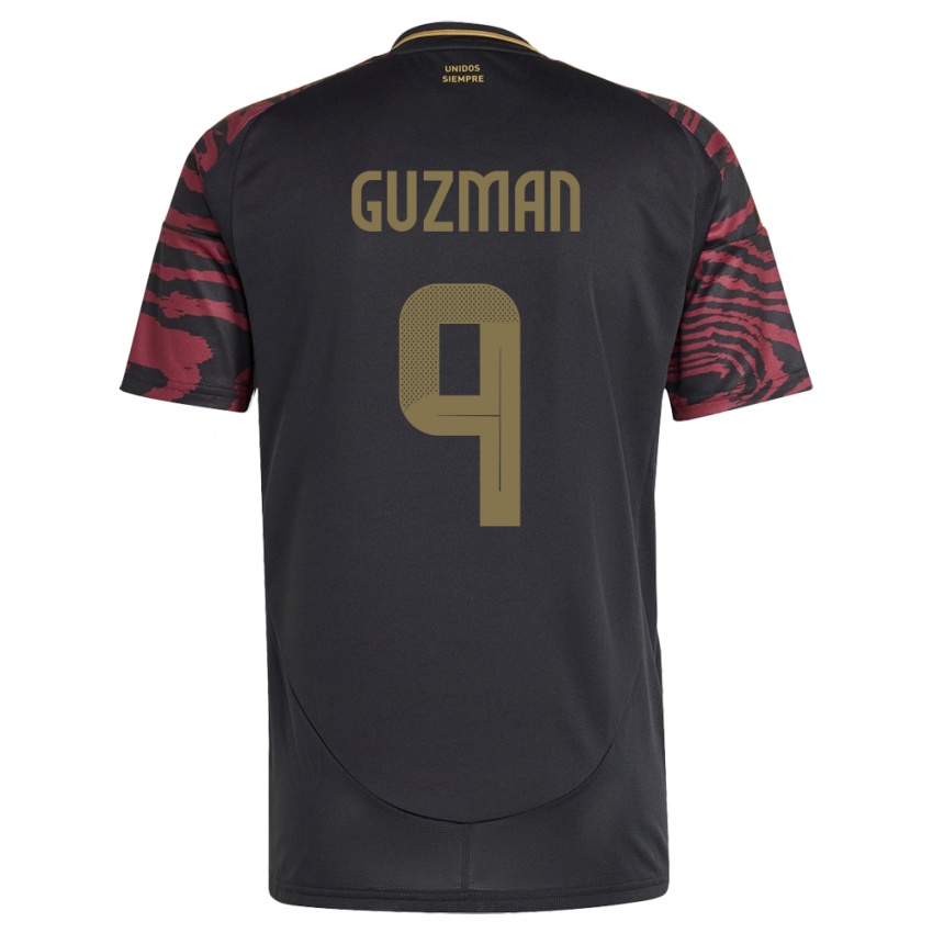 Damen Peru Víctor Guzmán #9 Schwarz Auswärtstrikot Trikot 24-26 T-Shirt Schweiz