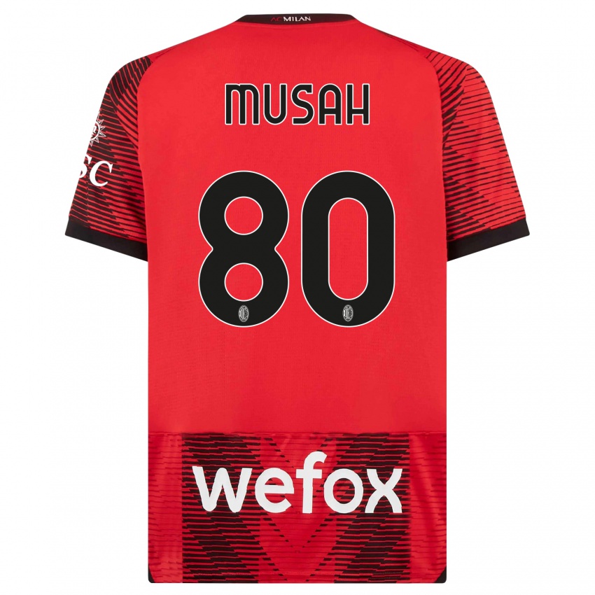 Kinder Yunus Musah #80 Rot Schwarz Heimtrikot Trikot 2023/24 T-Shirt Schweiz