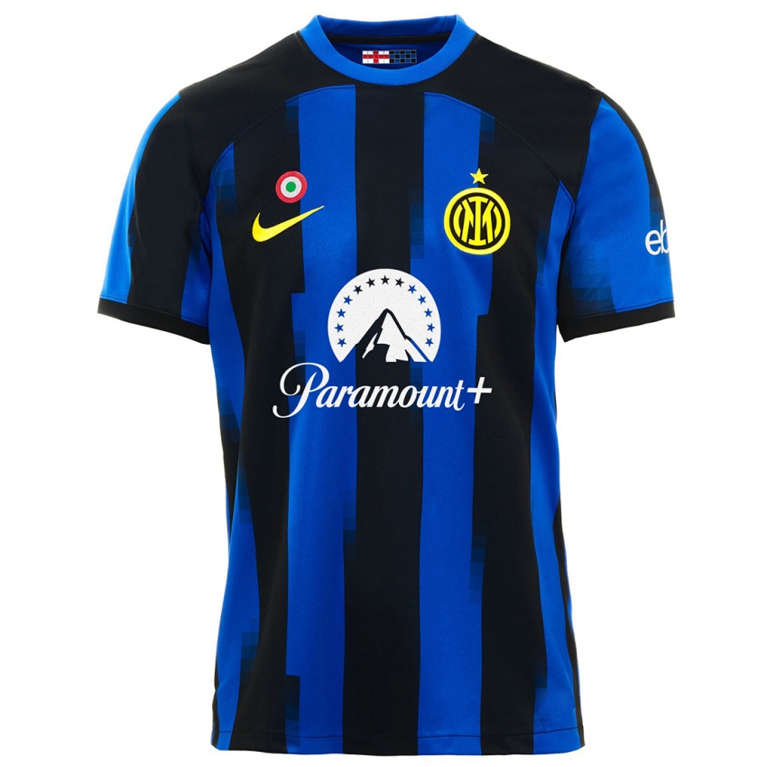 Enfant Maillot Federico Dimarco #32 Noir Bleu Tenues Domicile 2023/24 T-Shirt Suisse