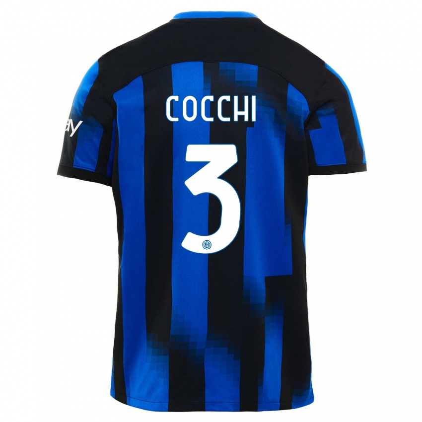 Enfant Maillot Matteo Cocchi #3 Noir Bleu Tenues Domicile 2023/24 T-Shirt Suisse