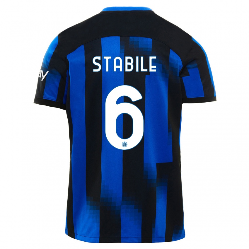 Enfant Maillot Giacomo Stabile #6 Noir Bleu Tenues Domicile 2023/24 T-Shirt Suisse