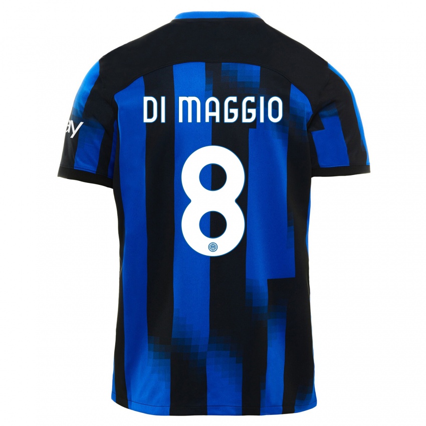 Enfant Maillot Luca Di Maggio #8 Noir Bleu Tenues Domicile 2023/24 T-Shirt Suisse