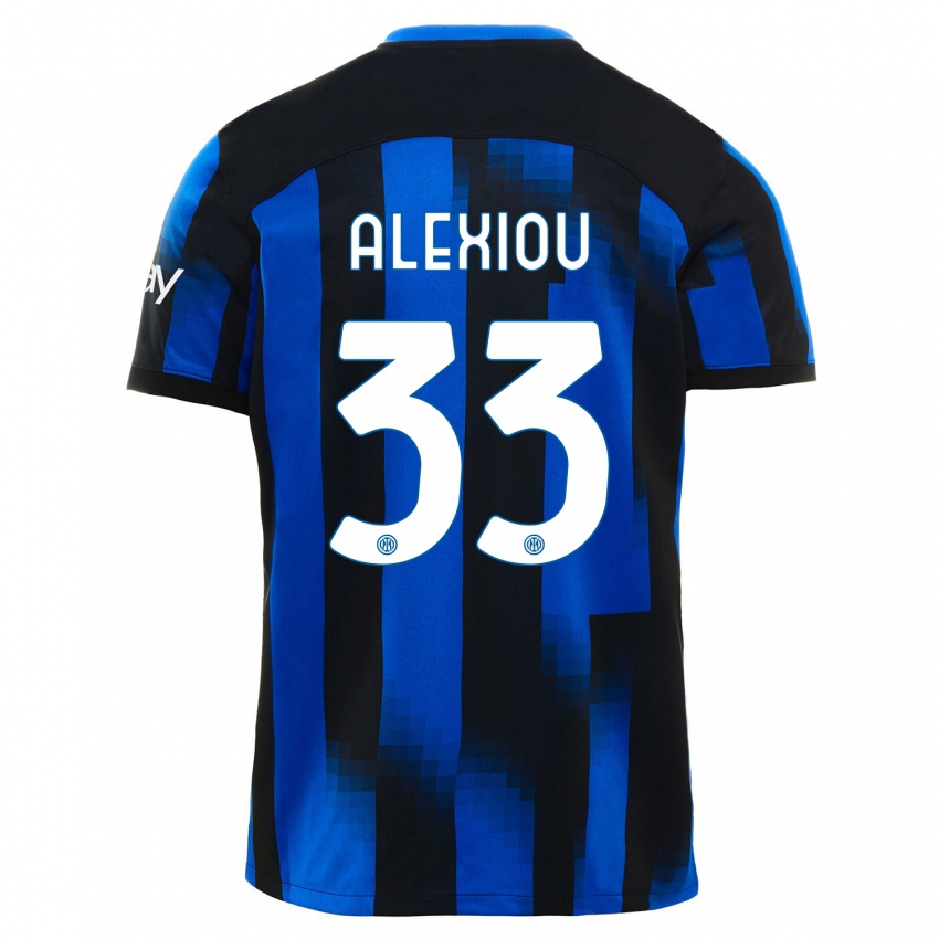 Enfant Maillot Christos Alexiou #33 Noir Bleu Tenues Domicile 2023/24 T-Shirt Suisse