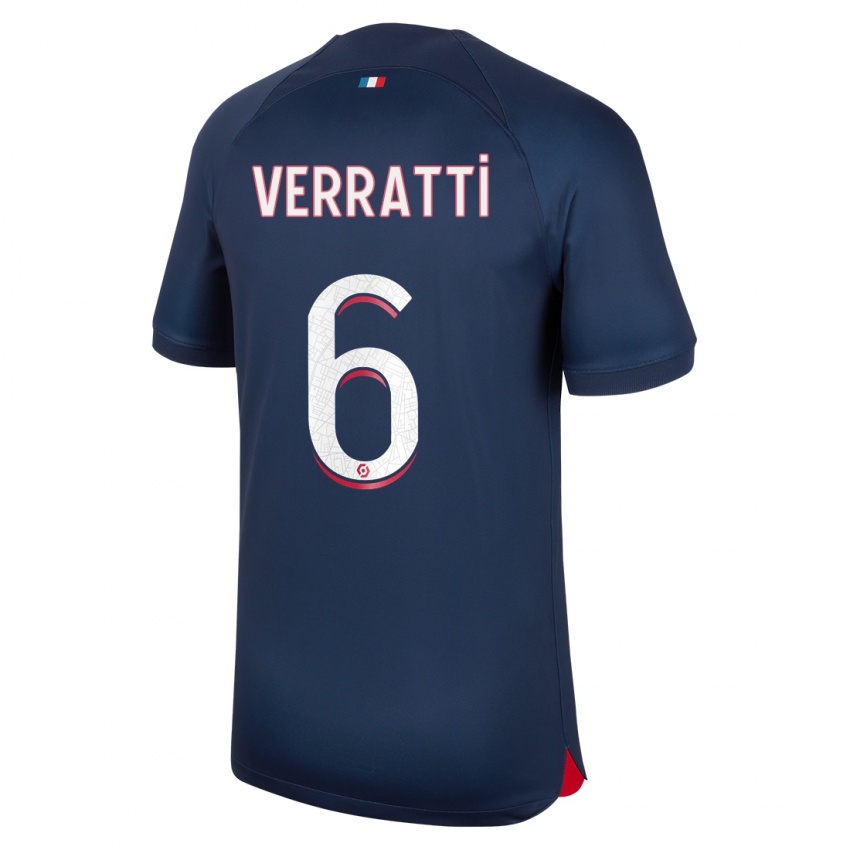 Kinder Marco Verratti #6 Blau Rot Heimtrikot Trikot 2023/24 T-Shirt Schweiz