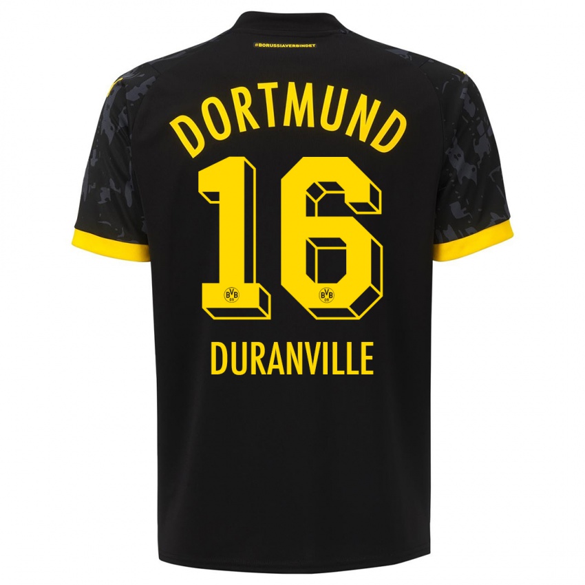 Kinder Julien Duranville #16 Schwarz Auswärtstrikot Trikot 2023/24 T-Shirt Schweiz