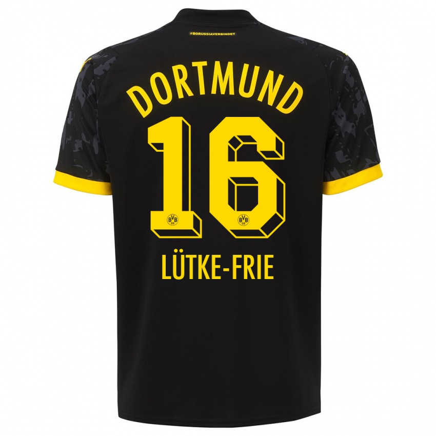 Kinder Dennis Lütke-Frie #16 Schwarz Auswärtstrikot Trikot 2023/24 T-Shirt Schweiz