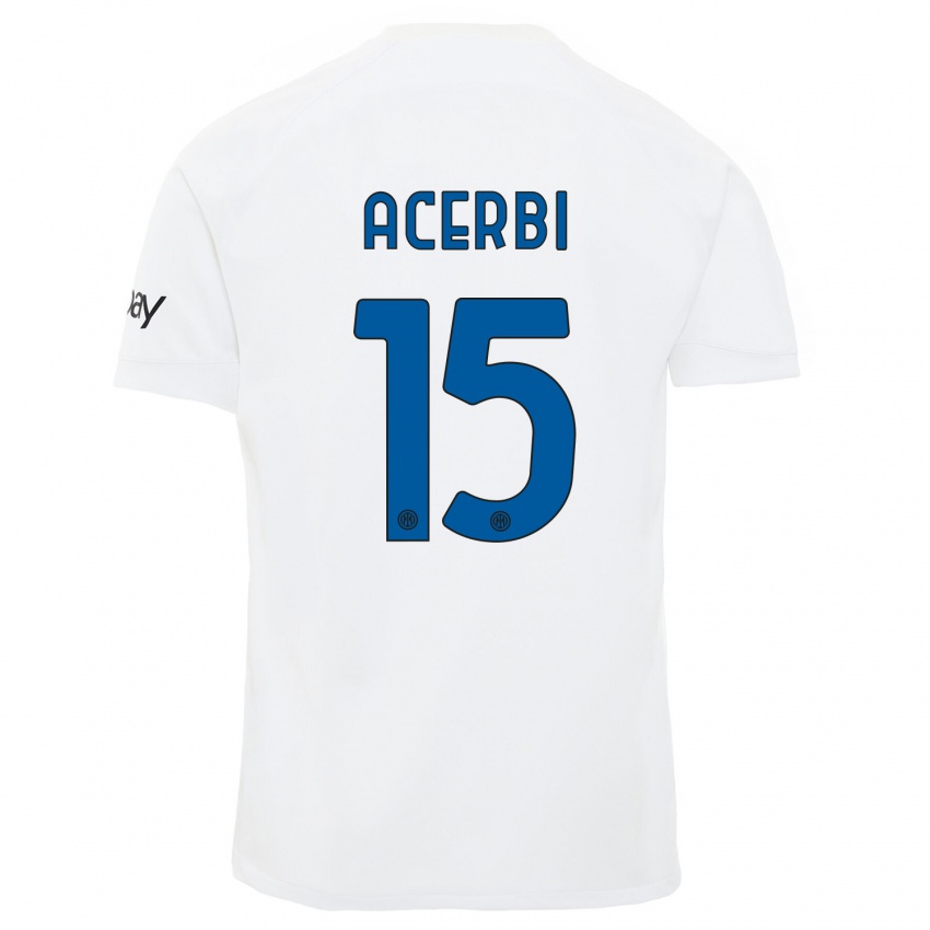 Enfant Maillot Francesco Acerbi #15 Blanc Tenues Extérieur 2023/24 T-Shirt Suisse