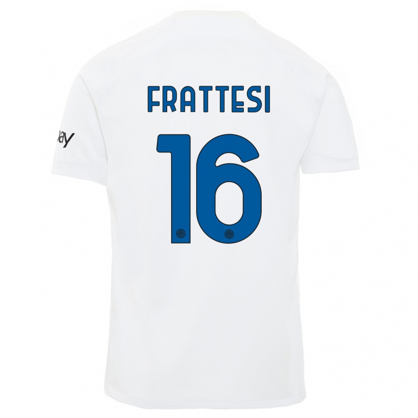 Kinder Davide Frattesi #16 Weiß Auswärtstrikot Trikot 2023/24 T-Shirt Schweiz