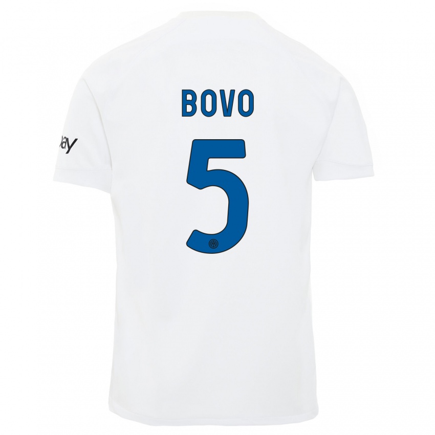 Enfant Maillot Leonardo Bovo #5 Blanc Tenues Extérieur 2023/24 T-Shirt Suisse