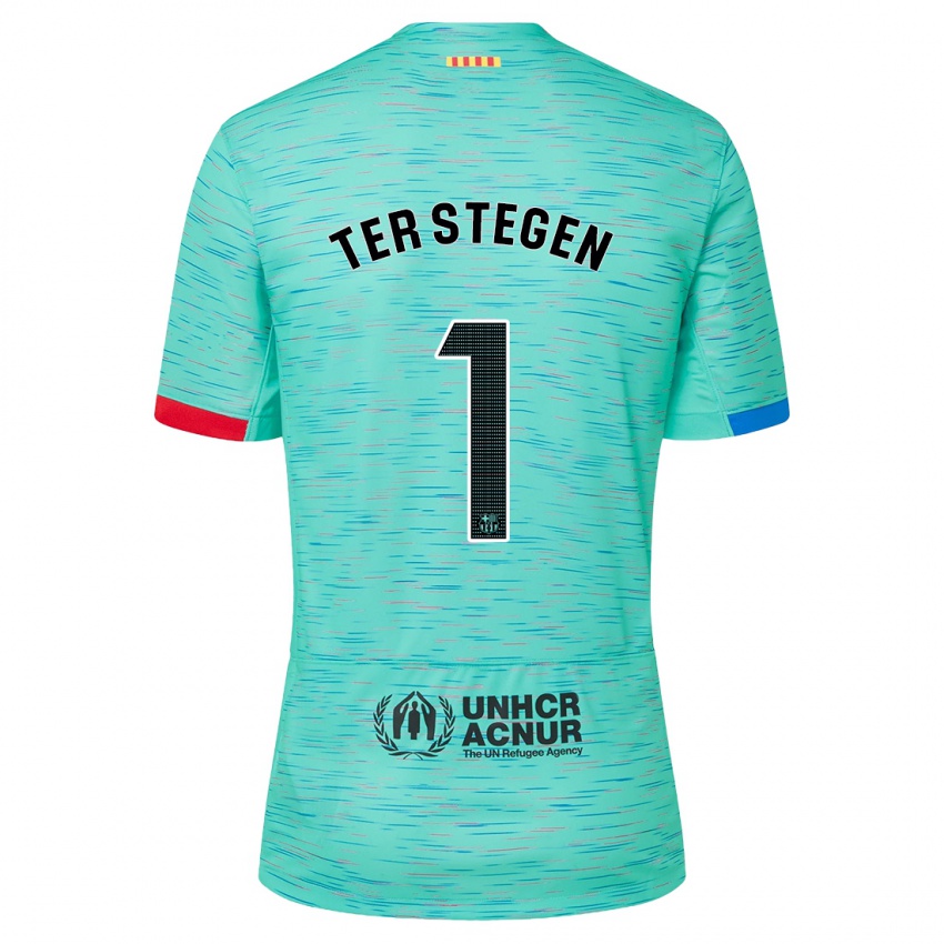 Kinder Marc-Andre Ter Stegen #1 Helles Aqua Ausweichtrikot Trikot 2023/24 T-Shirt Schweiz