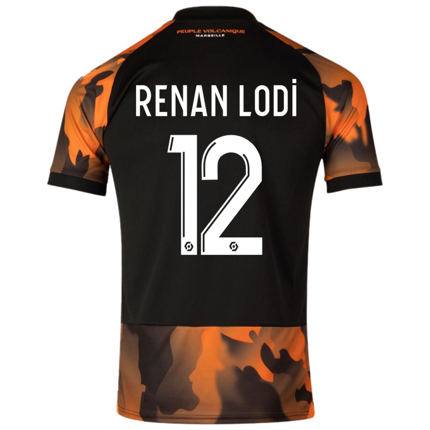 Enfant Maillot Renan Lodi #12 Noir Orange Troisieme 2023/24 T-Shirt Suisse