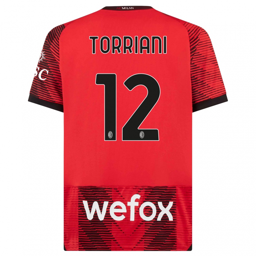 Homme Maillot Lorenzo Torriani #12 Rouge Noir Tenues Domicile 2023/24 T-Shirt Suisse