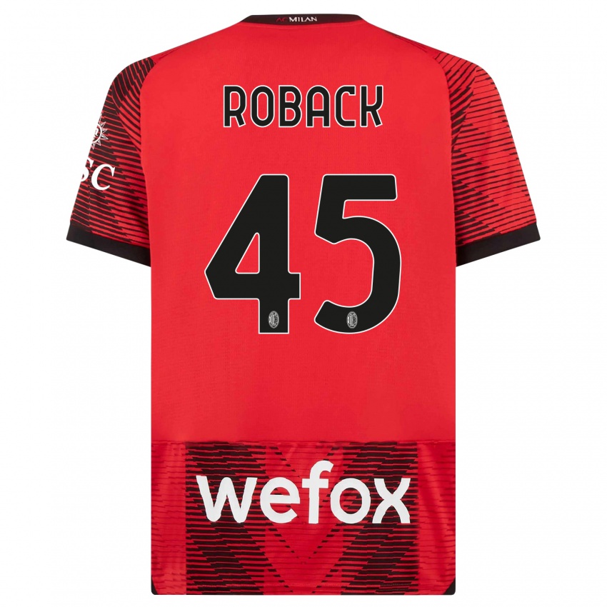 Herren Emil Roback #45 Rot Schwarz Heimtrikot Trikot 2023/24 T-Shirt Schweiz