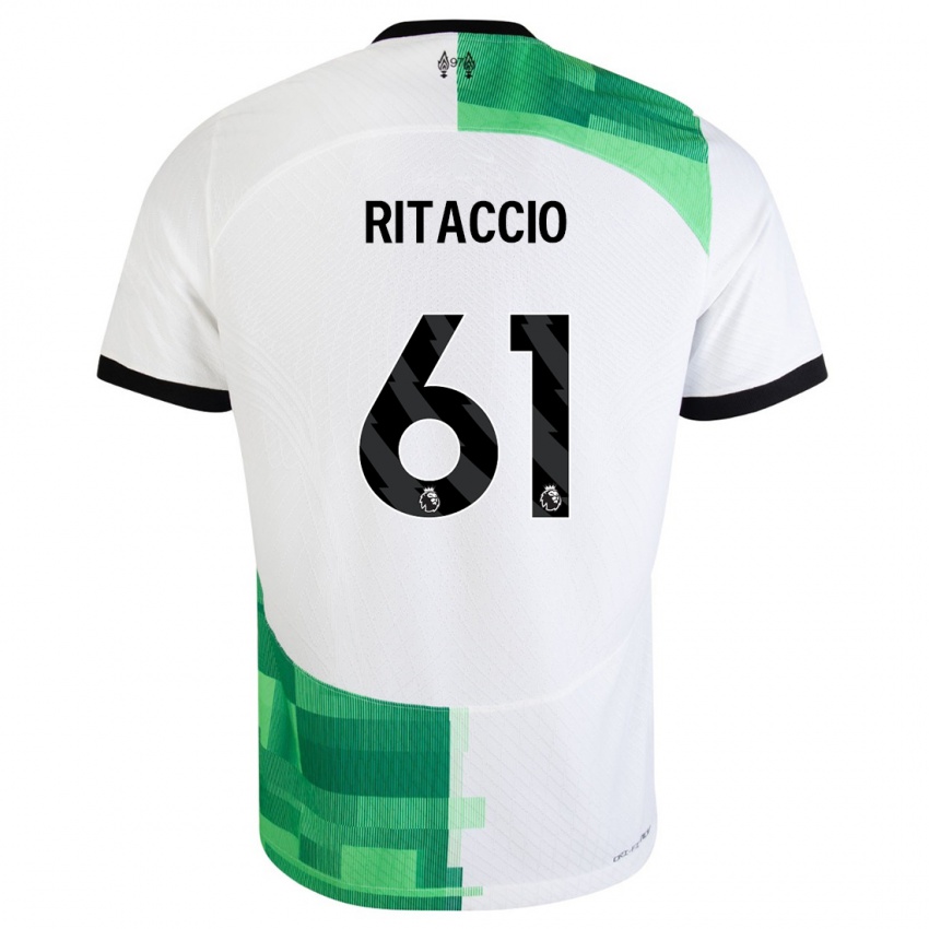Homme Maillot Matteo Ritaccio #61 Blanc Vert Tenues Extérieur 2023/24 T-Shirt Suisse