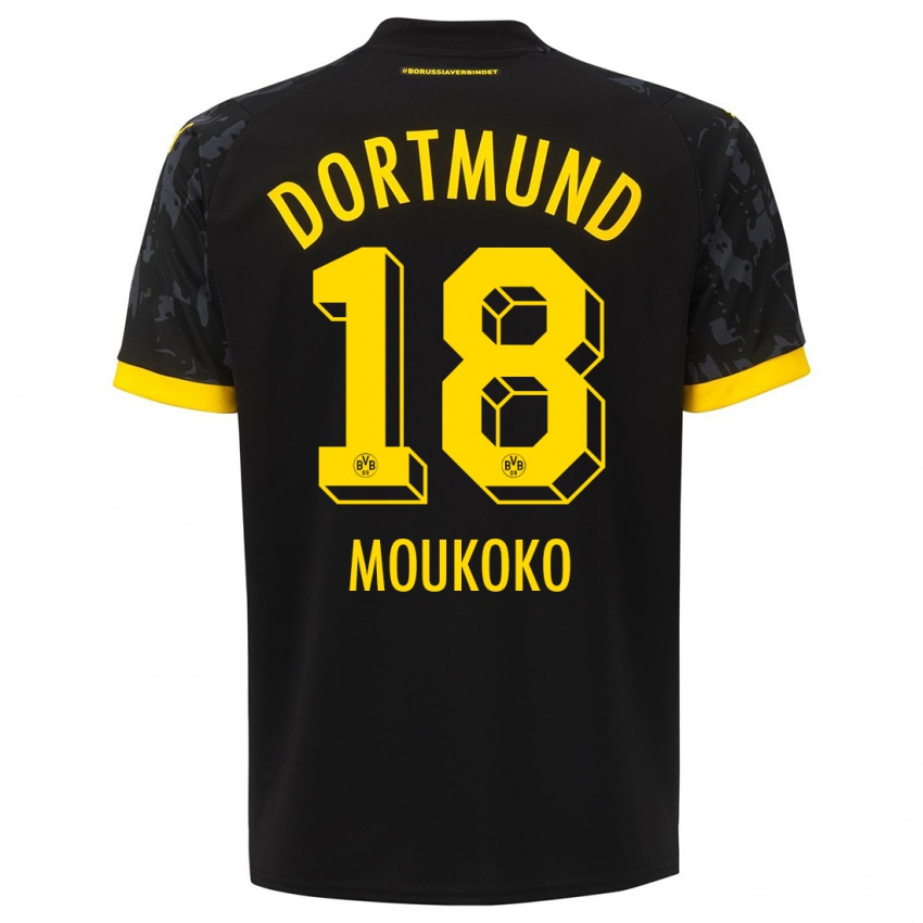 Herren Youssoufa Moukoko #18 Schwarz Auswärtstrikot Trikot 2023/24 T-Shirt Schweiz