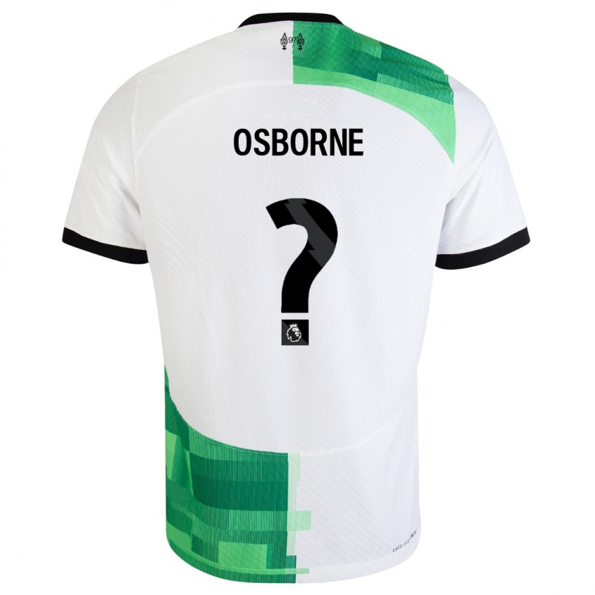 Femme Maillot Niall Osborne #0 Blanc Vert Tenues Extérieur 2023/24 T-Shirt Suisse
