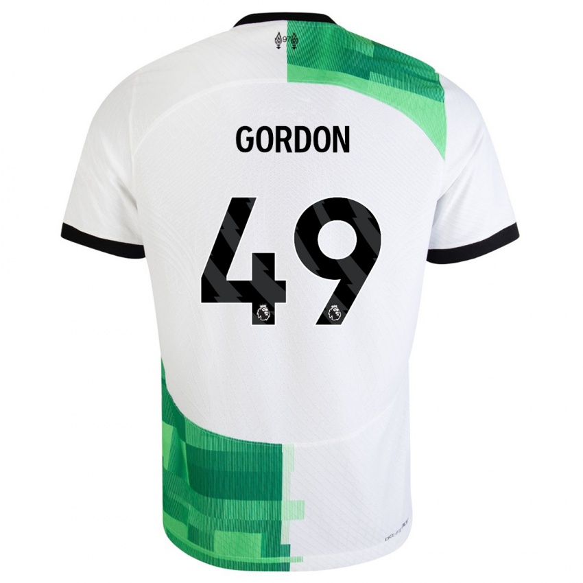 Femme Maillot Kaide Gordon #49 Blanc Vert Tenues Extérieur 2023/24 T-Shirt Suisse