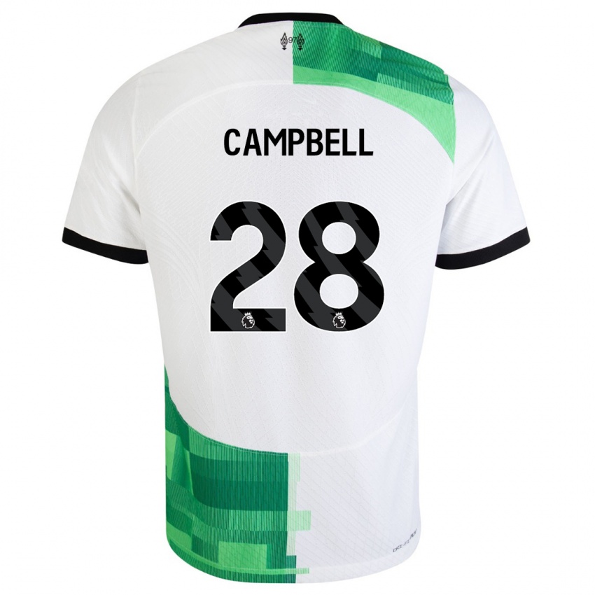 Femme Maillot Megan Campbell #28 Blanc Vert Tenues Extérieur 2023/24 T-Shirt Suisse