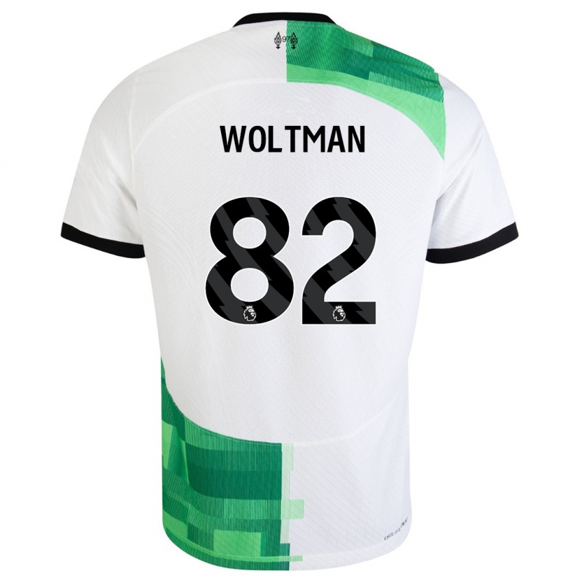 Femme Maillot Max Woltman #82 Blanc Vert Tenues Extérieur 2023/24 T-Shirt Suisse