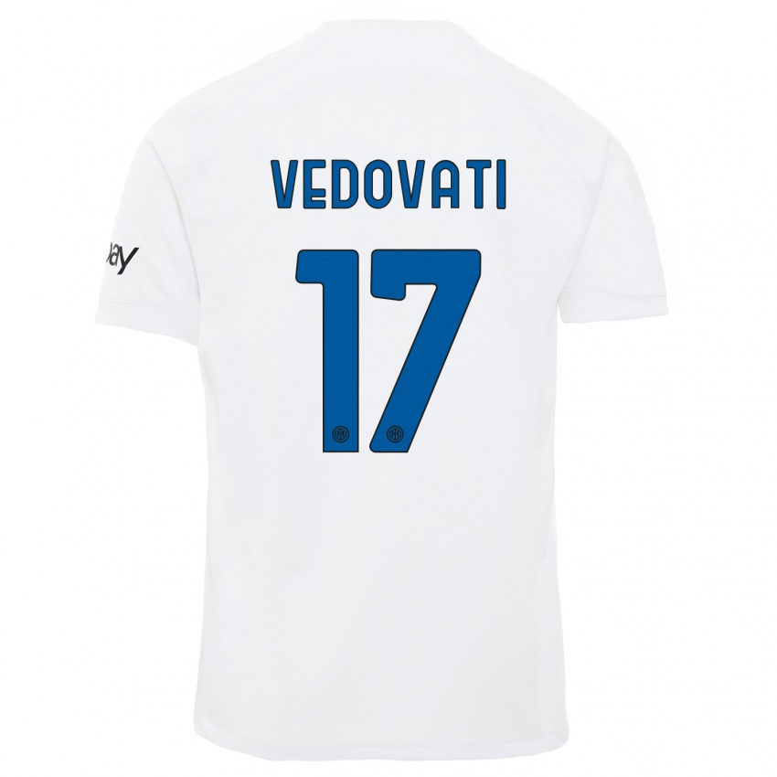 Femme Maillot Gabriele Vedovati #17 Blanc Tenues Extérieur 2023/24 T-Shirt Suisse