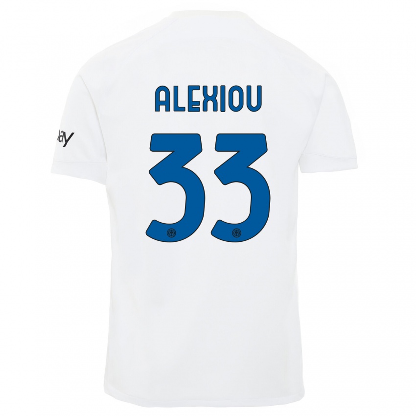Femme Maillot Christos Alexiou #33 Blanc Tenues Extérieur 2023/24 T-Shirt Suisse