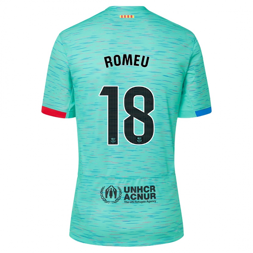 Femme Maillot Oriol Romeu #18 Aqua Clair Troisieme 2023/24 T-Shirt Suisse