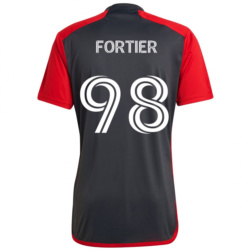 Kinder Kristjan Fortier #98 Grau Rot Heimtrikot Trikot 2024/25 T-Shirt Schweiz