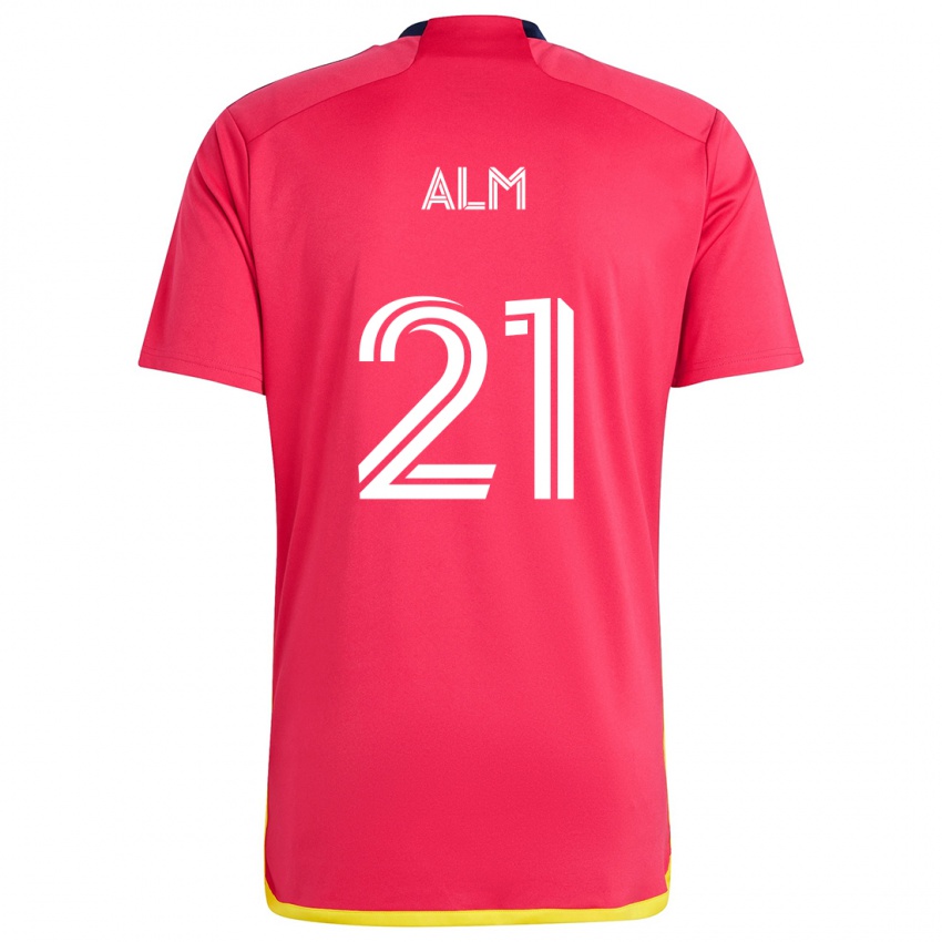 Enfant Maillot Rasmus Alm #21 Rouge Bleu Tenues Domicile 2024/25 T-Shirt Suisse