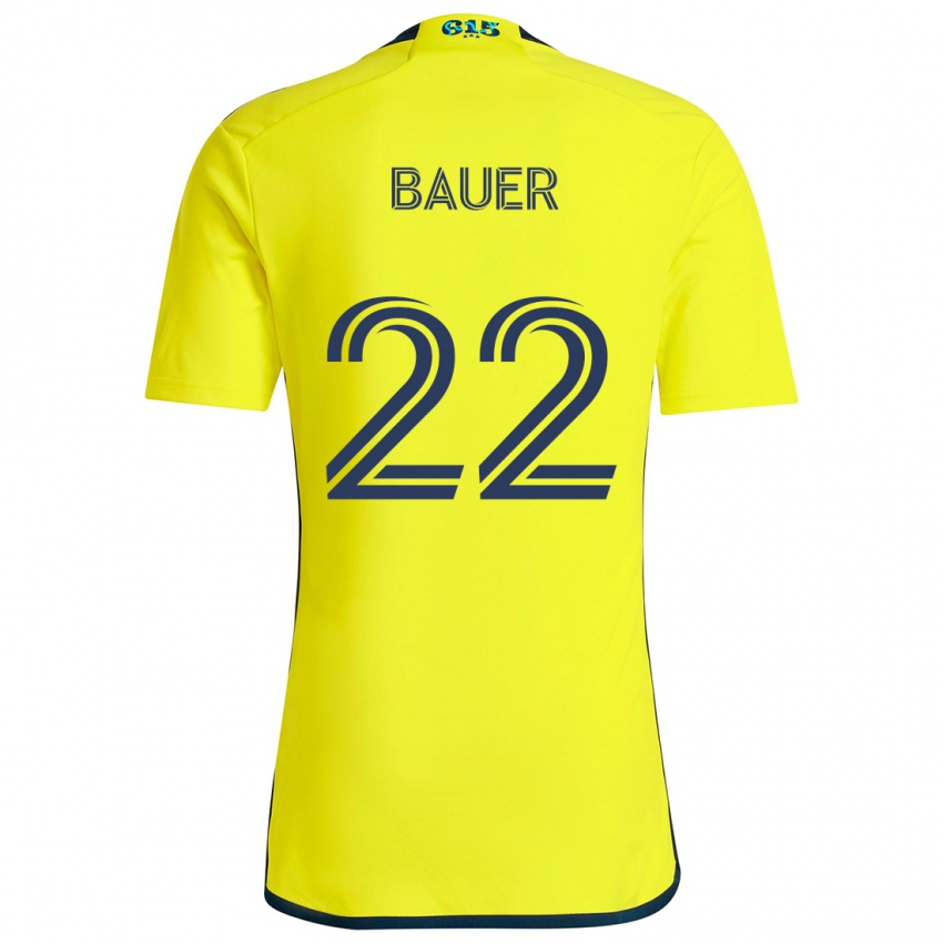 Enfant Maillot Josh Bauer #22 Jaune Bleu Tenues Domicile 2024/25 T-Shirt Suisse