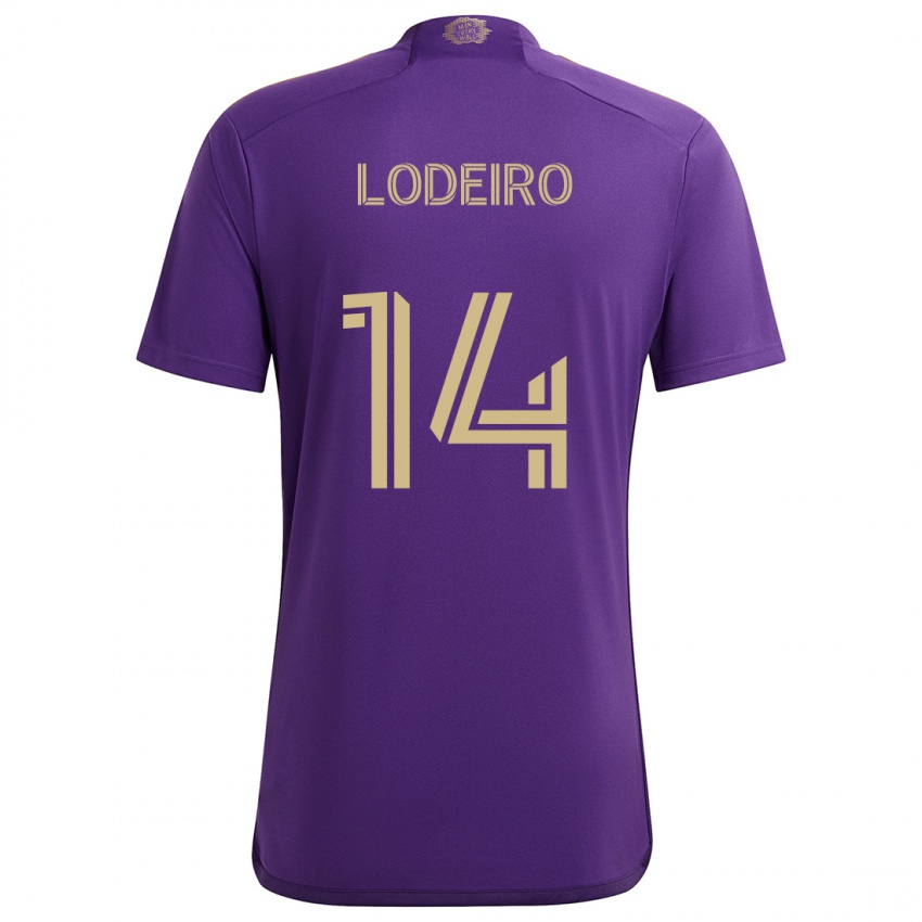 Enfant Maillot Nicolás Lodeiro #14 Violet Jaune Tenues Domicile 2024/25 T-Shirt Suisse