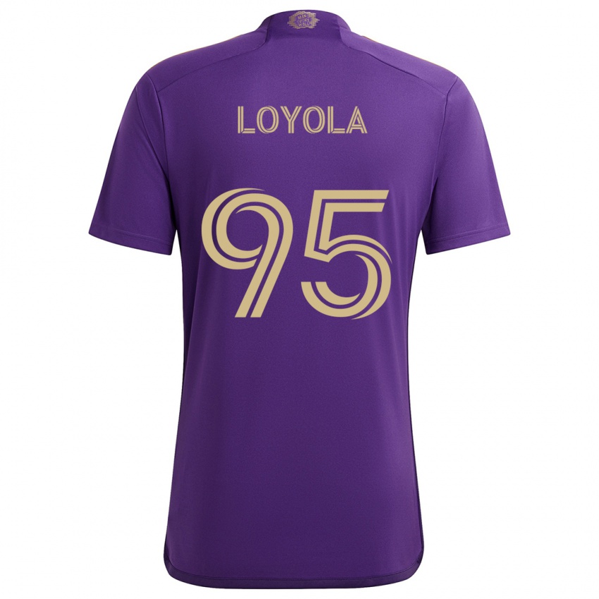 Enfant Maillot Favian Loyola #95 Violet Jaune Tenues Domicile 2024/25 T-Shirt Suisse