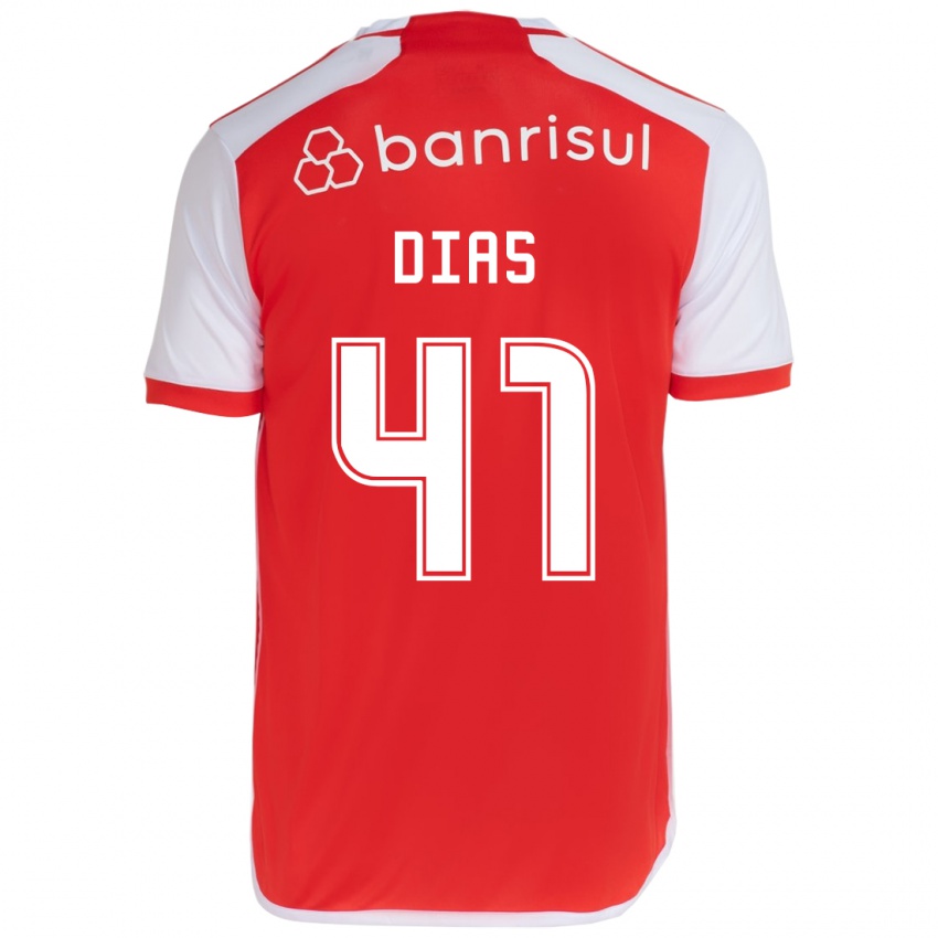 Enfant Maillot Matheus Dias #41 Rouge Blanc Tenues Domicile 2024/25 T-Shirt Suisse