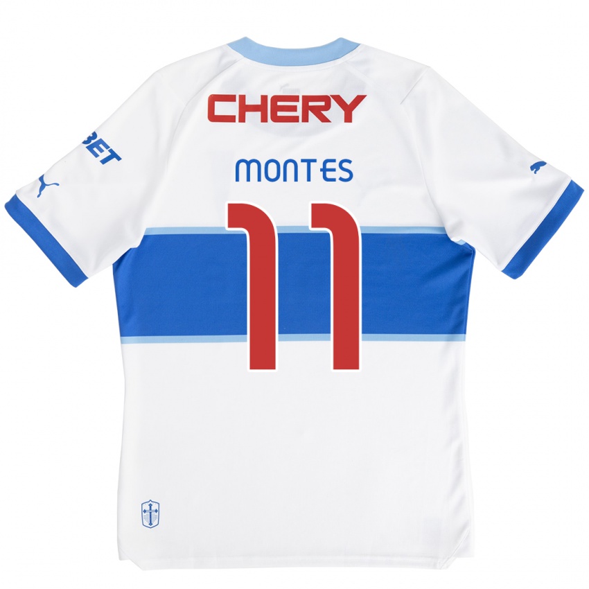 Enfant Maillot Clemente Montes #11 Blanc Bleu Tenues Domicile 2024/25 T-Shirt Suisse