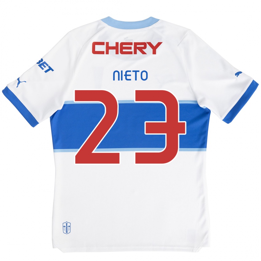 Enfant Maillot Byron Nieto #23 Blanc Bleu Tenues Domicile 2024/25 T-Shirt Suisse