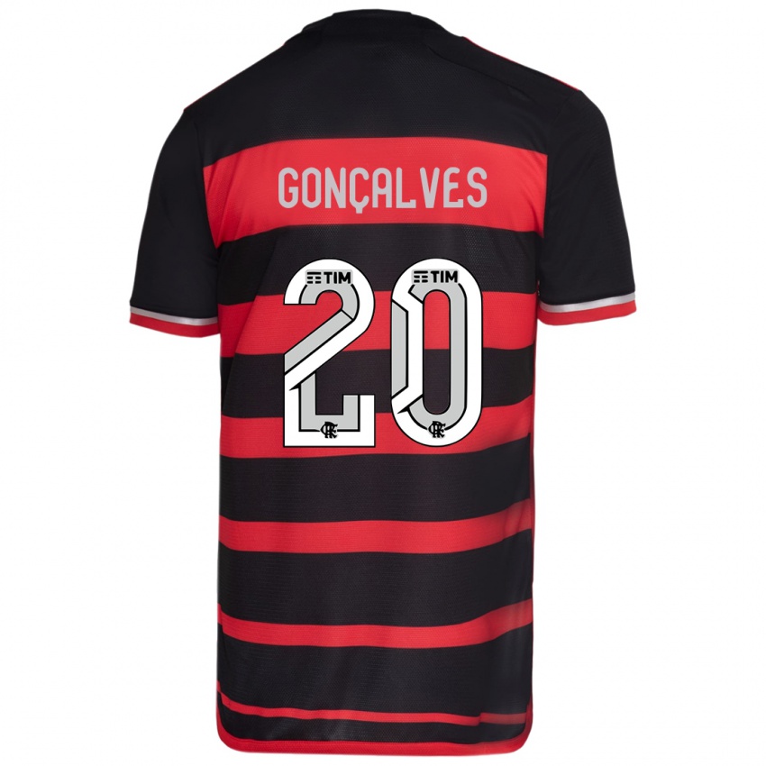 Kinder Matheus Gonçalves #20 Rot Schwarz Heimtrikot Trikot 2024/25 T-Shirt Schweiz