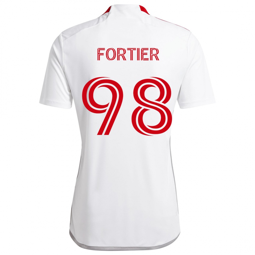 Kinder Kristjan Fortier #98 Weiß Rot Auswärtstrikot Trikot 2024/25 T-Shirt Schweiz