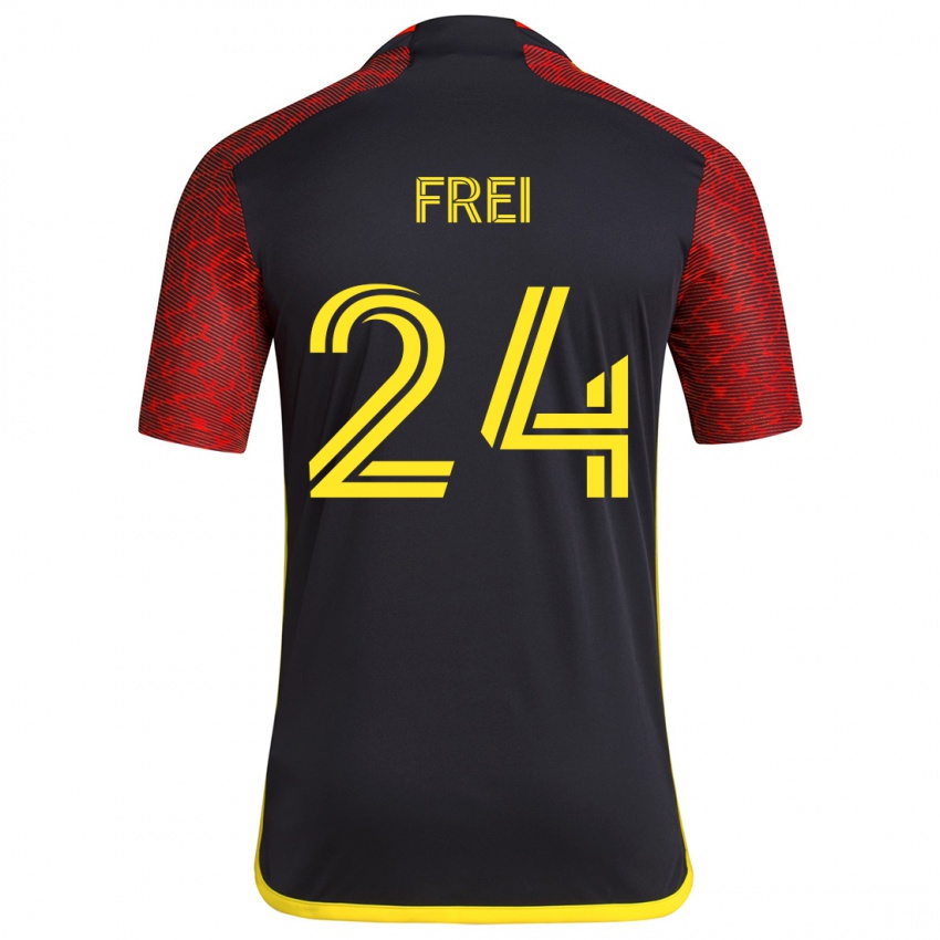 Kinder Stefan Frei #24 Rot Schwarz Auswärtstrikot Trikot 2024/25 T-Shirt Schweiz