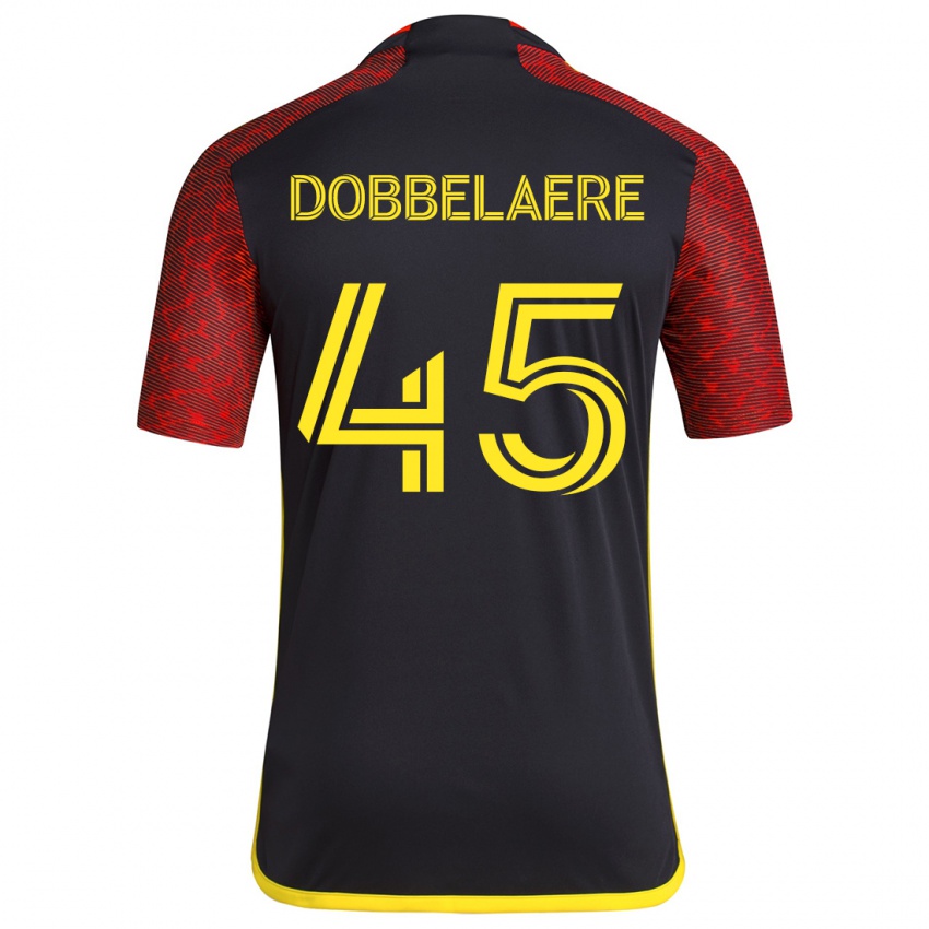 Kinder Ethan Dobbelaere #45 Rot Schwarz Auswärtstrikot Trikot 2024/25 T-Shirt Schweiz