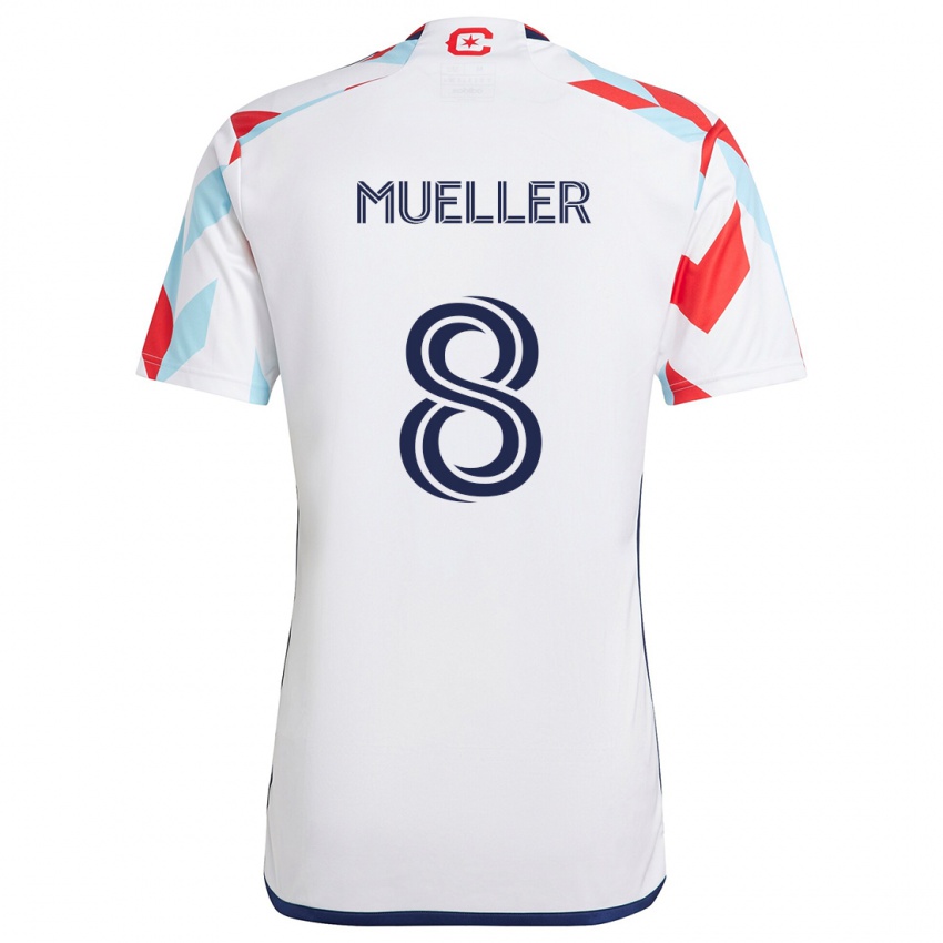 Enfant Maillot Chris Mueller #8 Blanc Rouge Bleu Tenues Extérieur 2024/25 T-Shirt Suisse