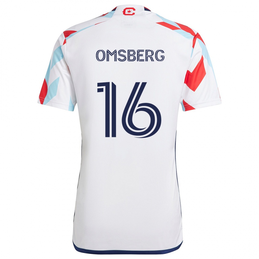 Enfant Maillot Wyatt Omsberg #16 Blanc Rouge Bleu Tenues Extérieur 2024/25 T-Shirt Suisse