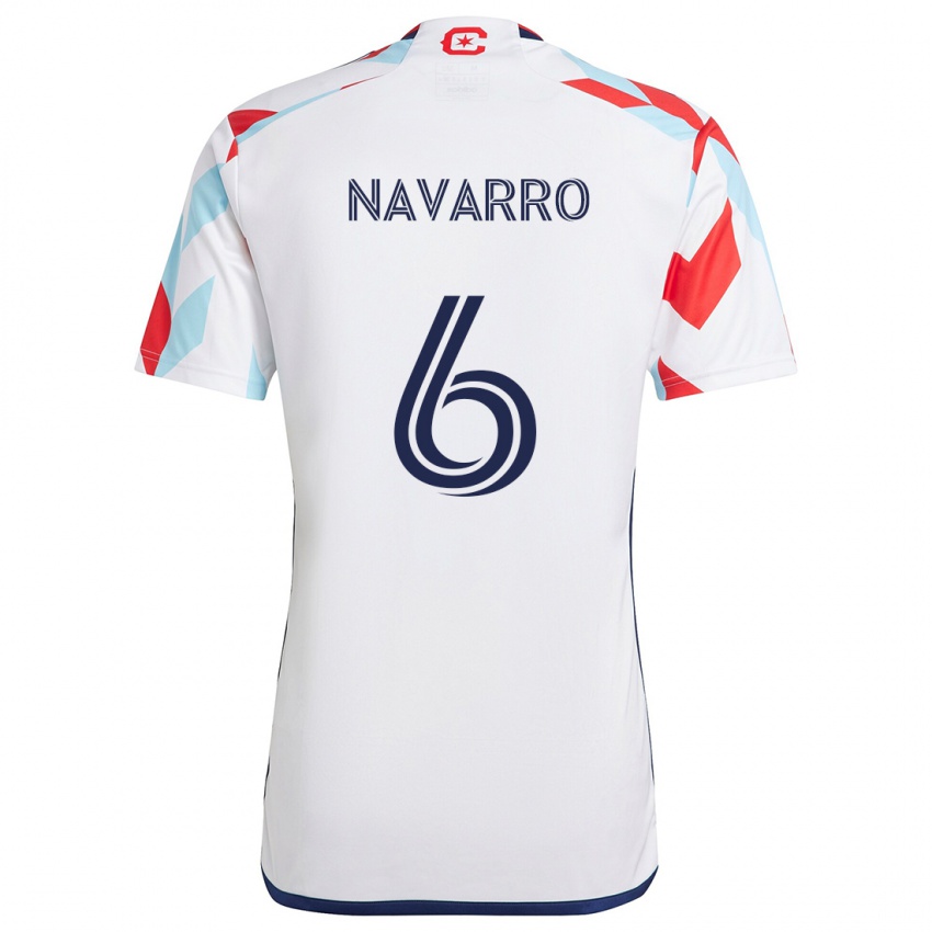 Enfant Maillot Miguel Navarro #6 Blanc Rouge Bleu Tenues Extérieur 2024/25 T-Shirt Suisse