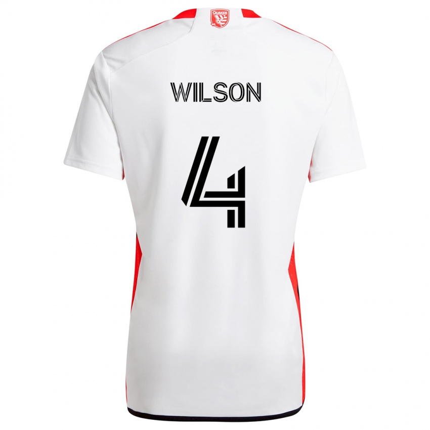 Enfant Maillot Bruno Wilson #4 Blanc Rouge Tenues Extérieur 2024/25 T-Shirt Suisse