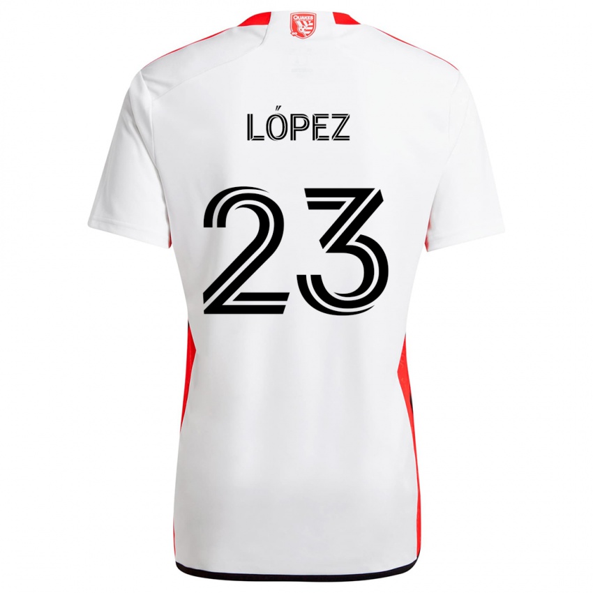 Enfant Maillot Hernán López #23 Blanc Rouge Tenues Extérieur 2024/25 T-Shirt Suisse