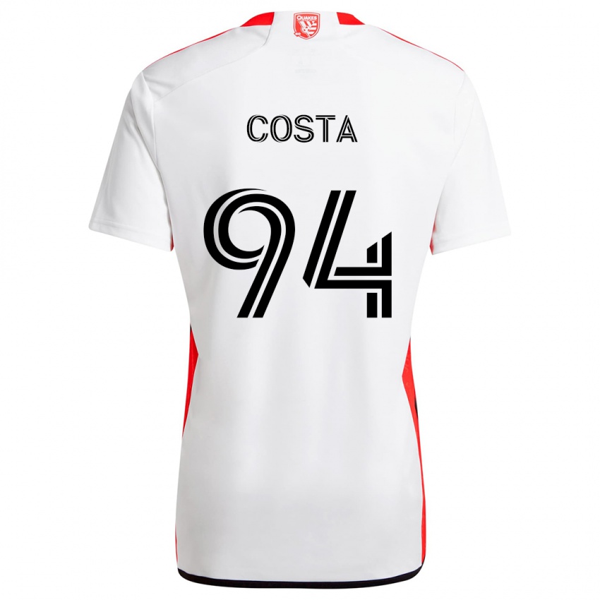 Enfant Maillot Vítor Costa #94 Blanc Rouge Tenues Extérieur 2024/25 T-Shirt Suisse