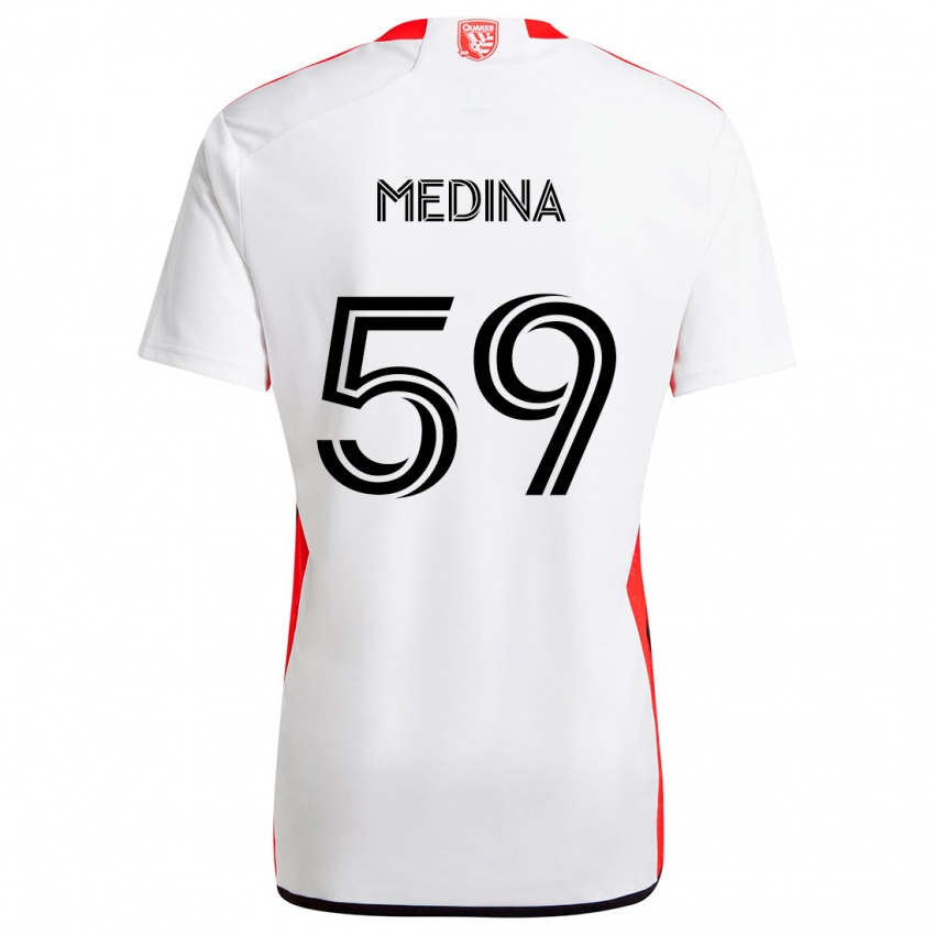 Enfant Maillot Cruz Medina #59 Blanc Rouge Tenues Extérieur 2024/25 T-Shirt Suisse