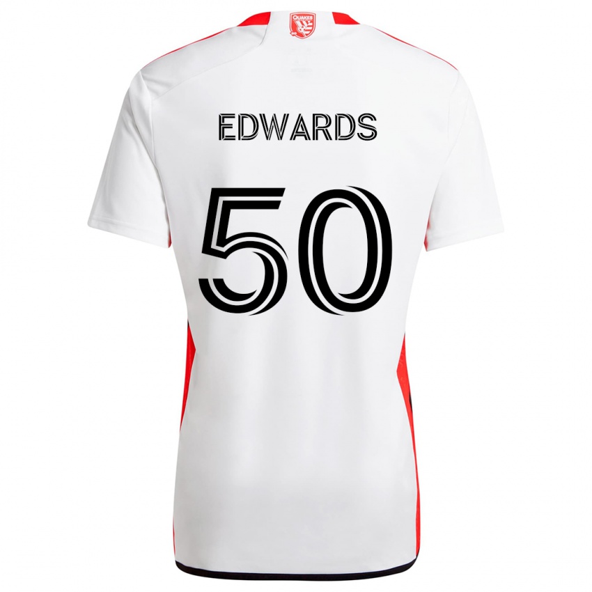 Enfant Maillot Aaron Edwards #50 Blanc Rouge Tenues Extérieur 2024/25 T-Shirt Suisse