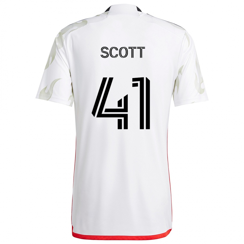 Enfant Maillot Tarik Scott #41 Blanc Rouge Noir Tenues Extérieur 2024/25 T-Shirt Suisse