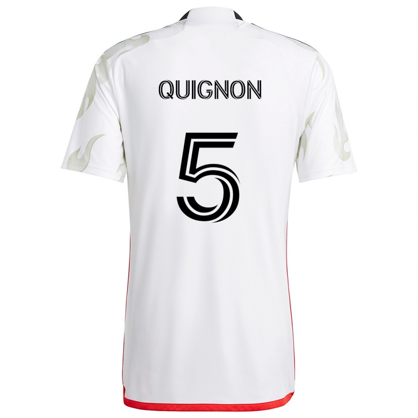 Enfant Maillot Facundo Quignón #5 Blanc Rouge Noir Tenues Extérieur 2024/25 T-Shirt Suisse