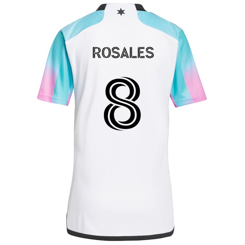 Kinder Joseph Rosales #8 Weiß Blau Schwarz Auswärtstrikot Trikot 2024/25 T-Shirt Schweiz