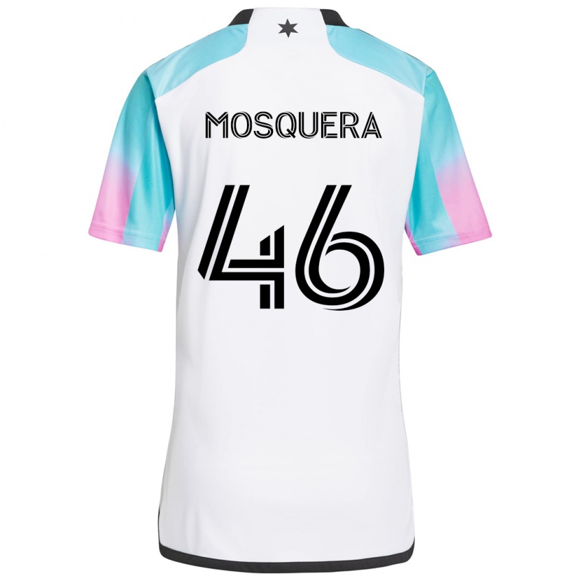 Kinder Juan Camilo Mosquera #46 Weiß Blau Schwarz Auswärtstrikot Trikot 2024/25 T-Shirt Schweiz